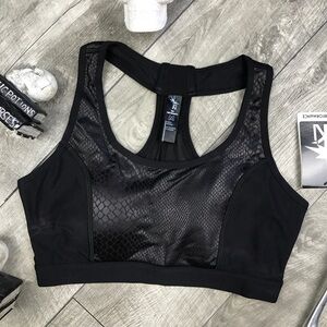 Black leather snake skin sports bra mesh back